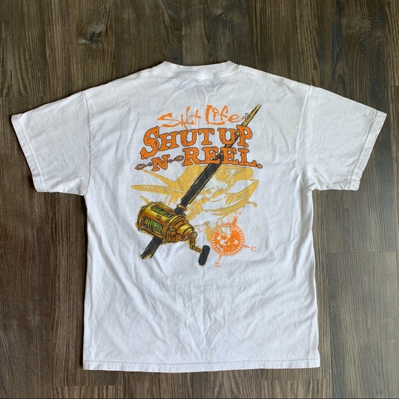 T-shirt Homme Salt Life Gris Motif Poisson – Coton Doux, Taille M, Manches Courtes (occasion Parfait état)